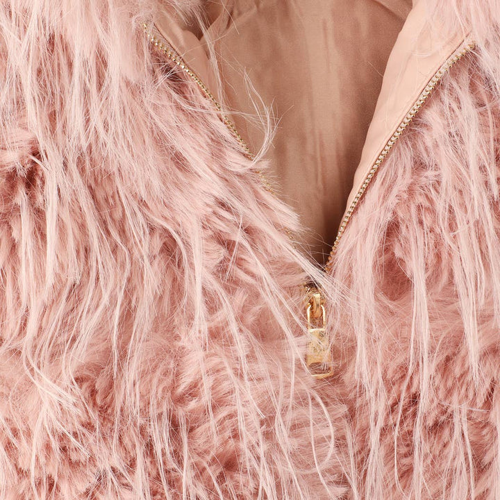 Faux Fur Zip Jacket: Beige / L/XL