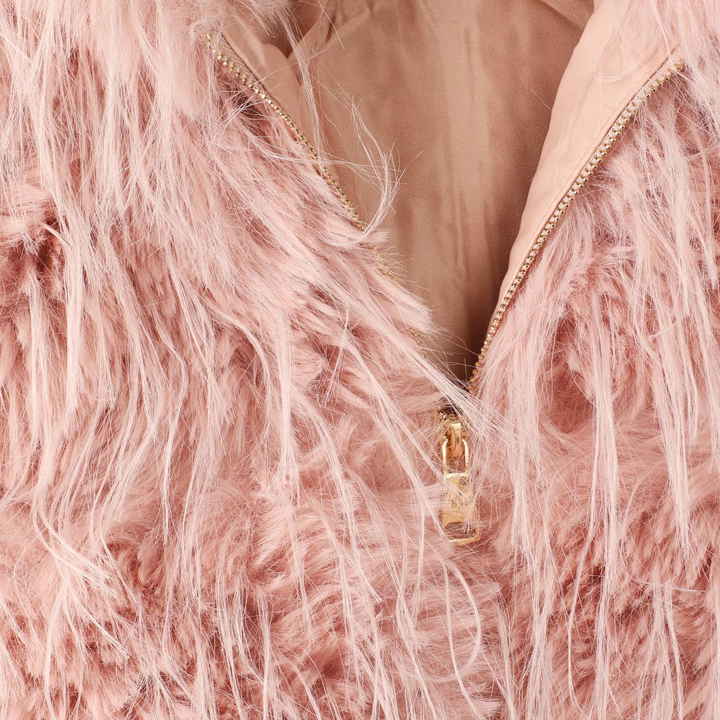 Faux Fur  ZIP JKT: Taupe / S/M