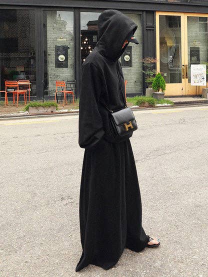 Urban Gray Wide Leg Elastic Waist Pants: BLACK / L