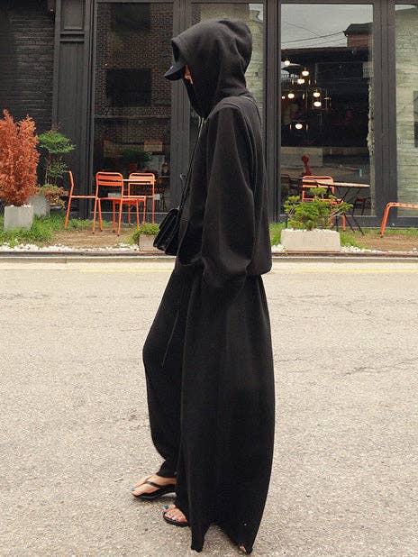 Urban Gray Wide Leg Elastic Waist Pants: BLACK / XL