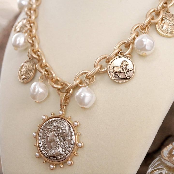 Coin and Pearl Necklace – Gold & Silver