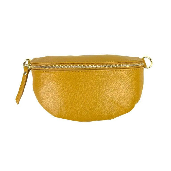 Italian Leather Waist Bag with Zipper: Taupe