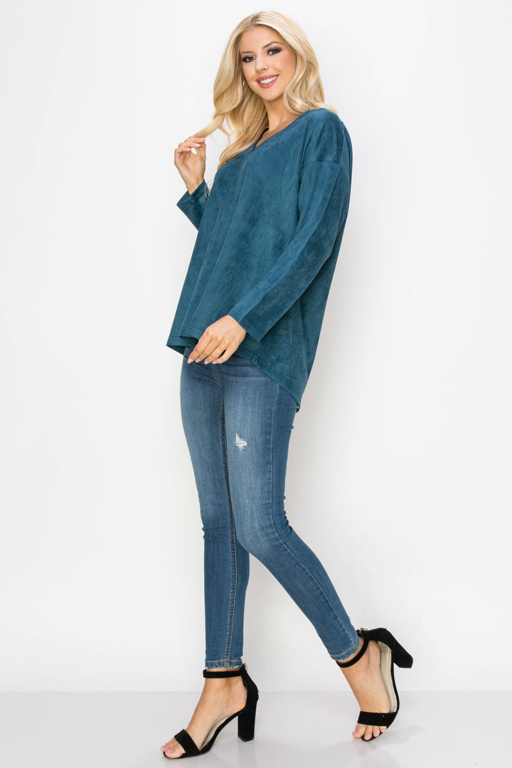 Andrea Stretch Suede Top: BLACK / L / A5415