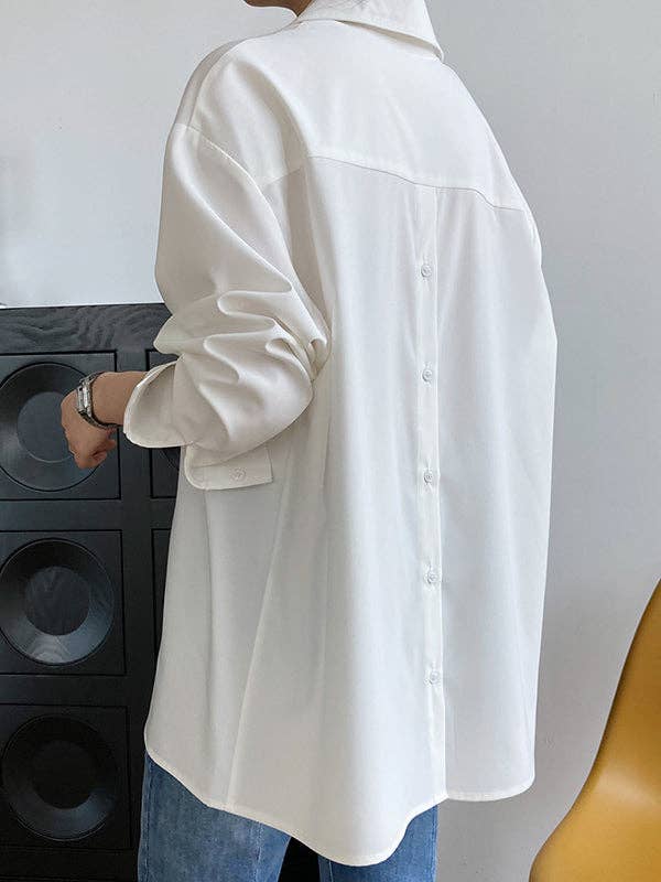 Buttoned Back Blouses: BLACK / L