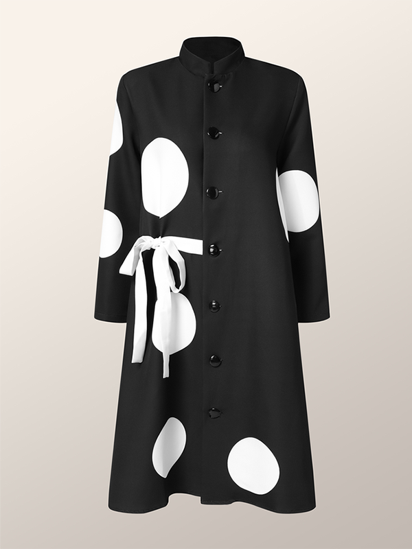 Asymmetric Polka-Dot Dress: BLACK / L