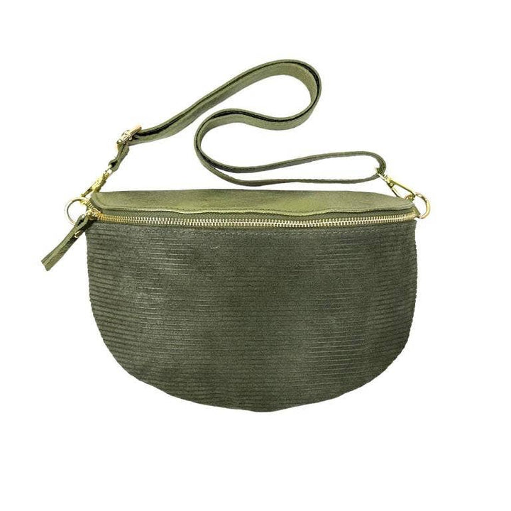 Large Suede and Leather Waist Bag: Taupe