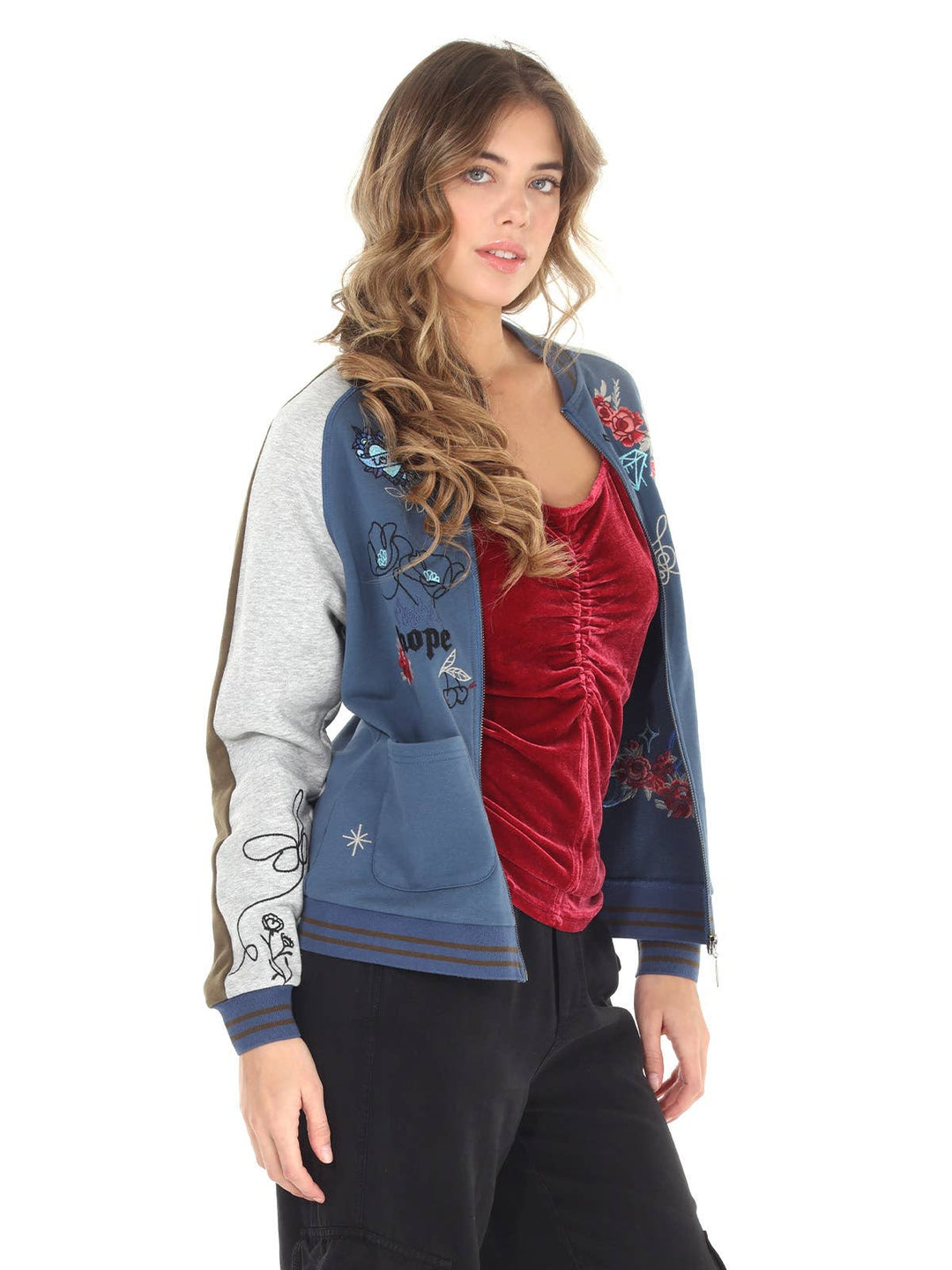 4512-MAJ  French Terry Baseball Jacket: Steel Blue/ M