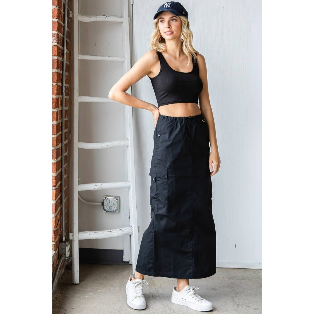 Parachute Cargo Long Skirt: Black / S
