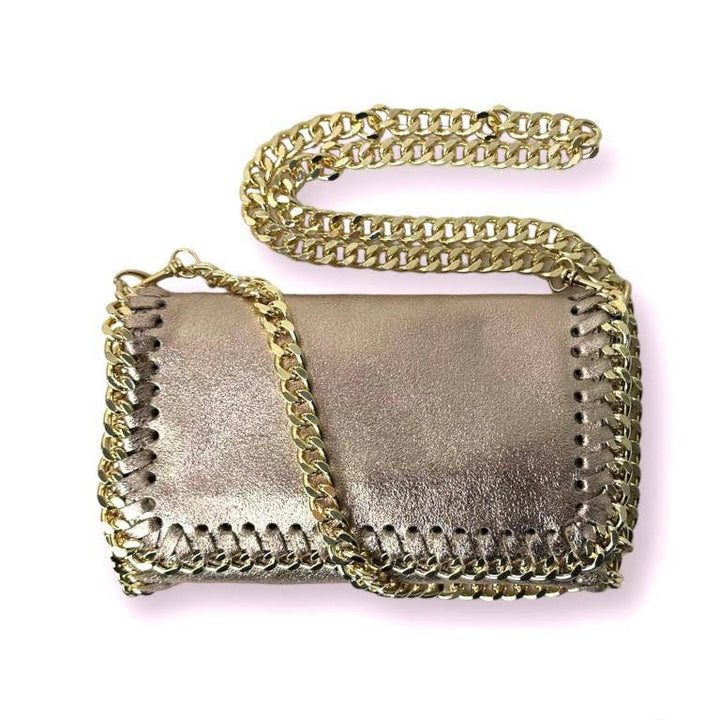 Leather Bag w/Chain: Navy blue