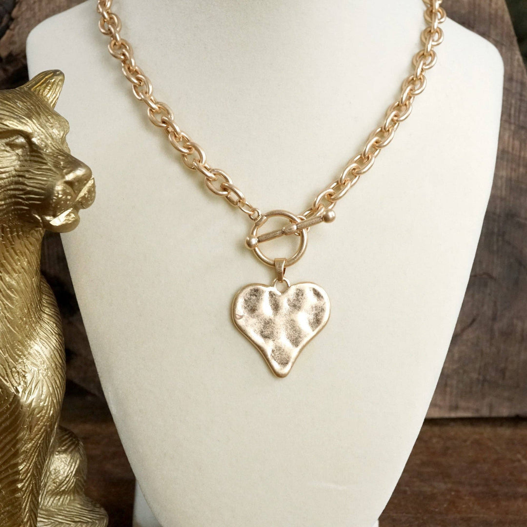 Hammered Heart Toggle Neck: Gold