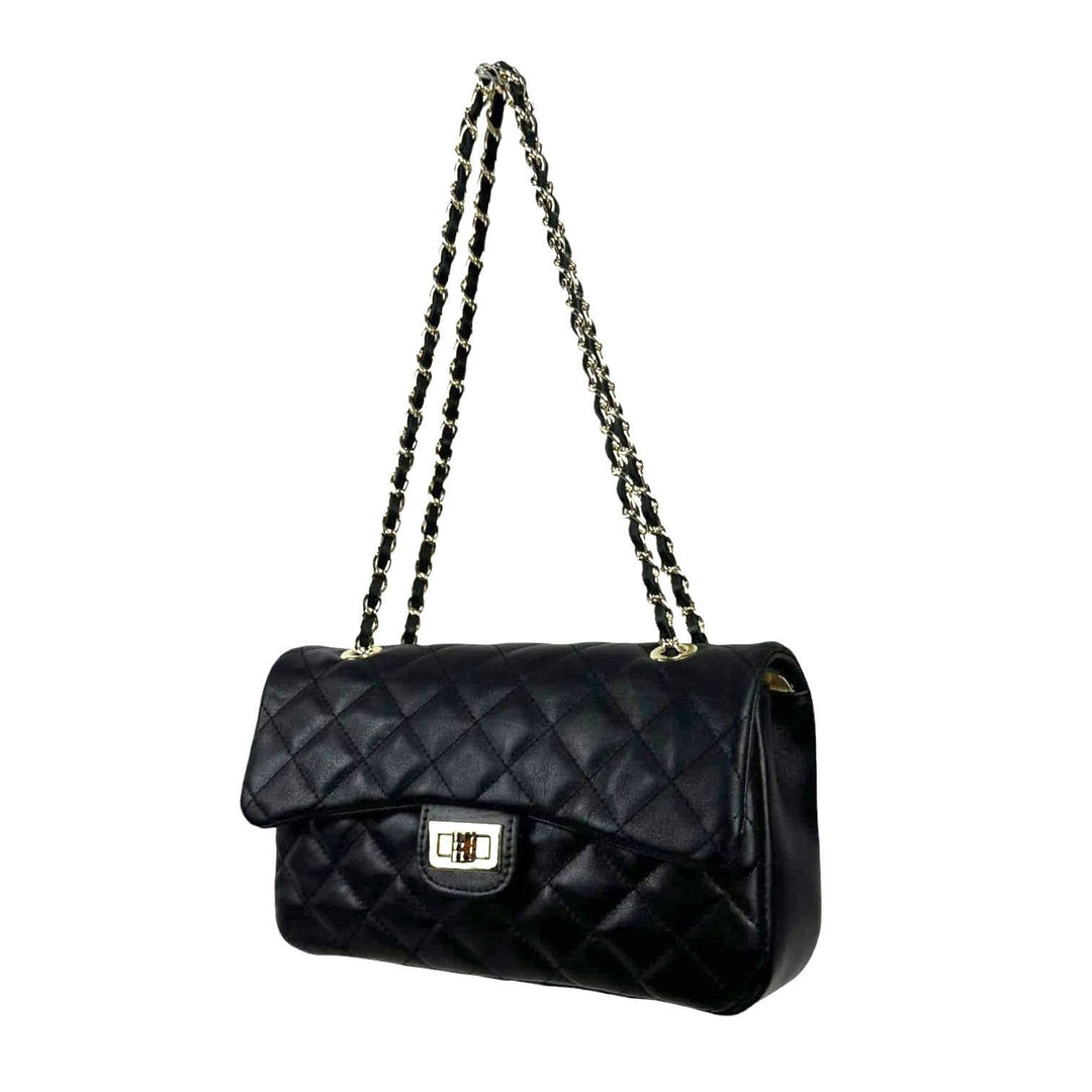 Premium Quilted Leather Bag: Black