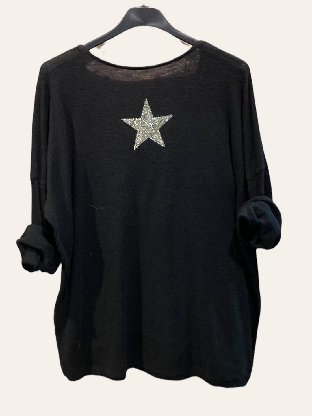 Cotton top with a rhinestone star: CELADON