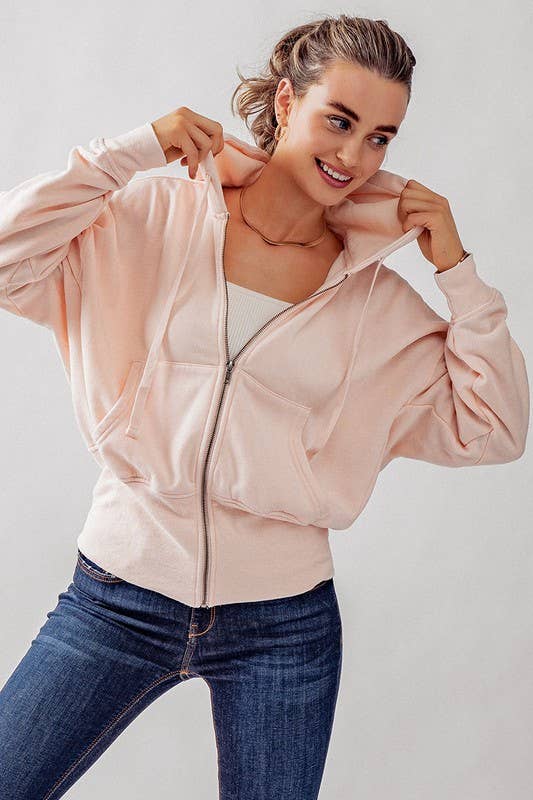 WASHED ZIP UP HOODIE JKT: BLUE FOG