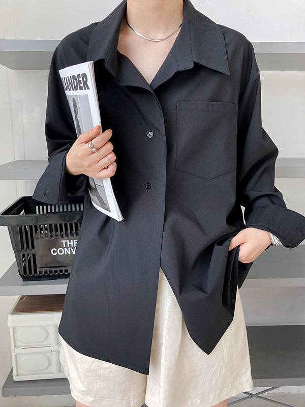 Buttoned Back Blouses: BLACK / L