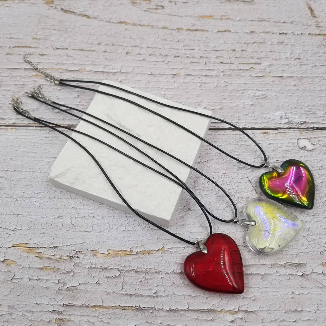 Large Glass Heart Necklace: Transparent