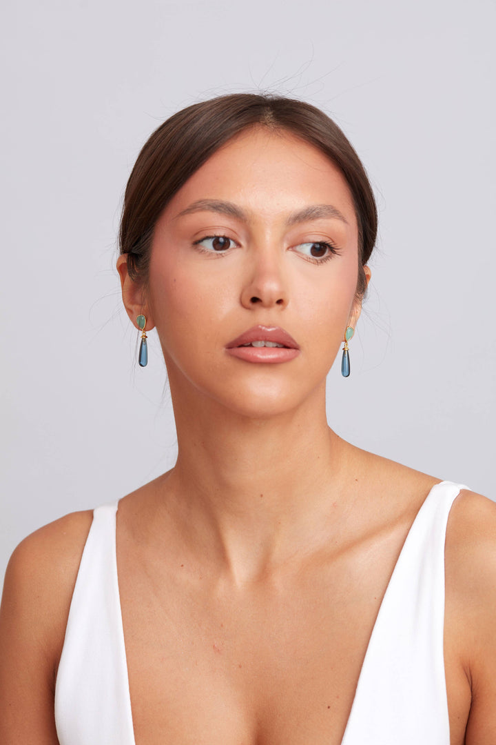 Adhara Earring - Blue Iolite & Aqua Chalcedony