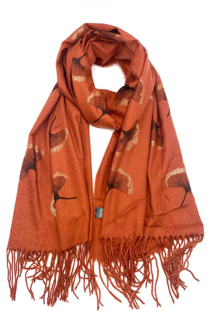 Gingko Leaf Pattern Soft Scarf: Black