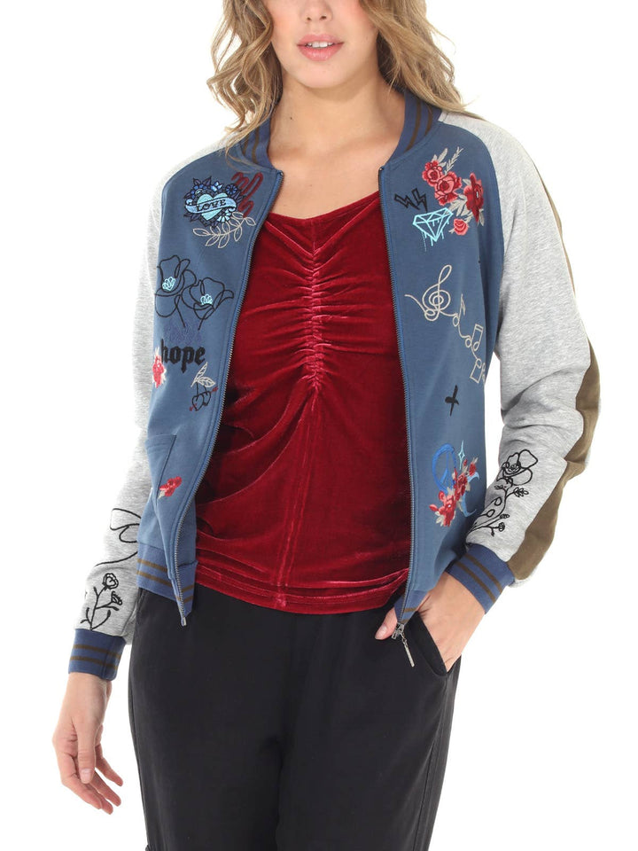 4512-MAJ  French Terry Retro Ebroidered Baseball Jacket: Steel Blue /S
