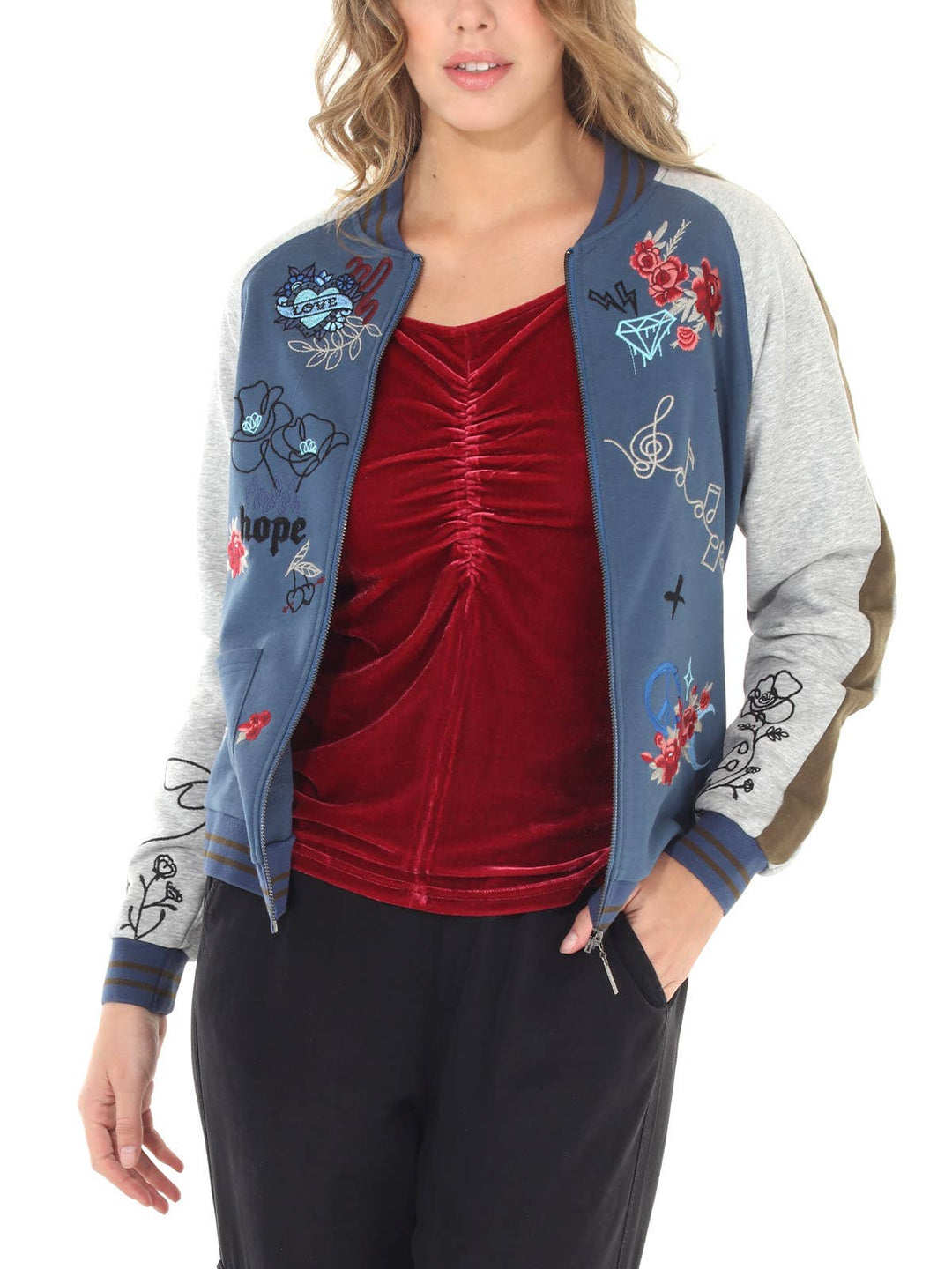 4512-MAJ  French Terry Baseball Jacket: Steel Blue/ M