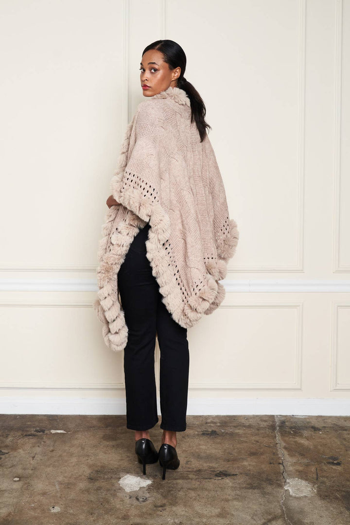 Faux Fur Trim Wrap: Wine