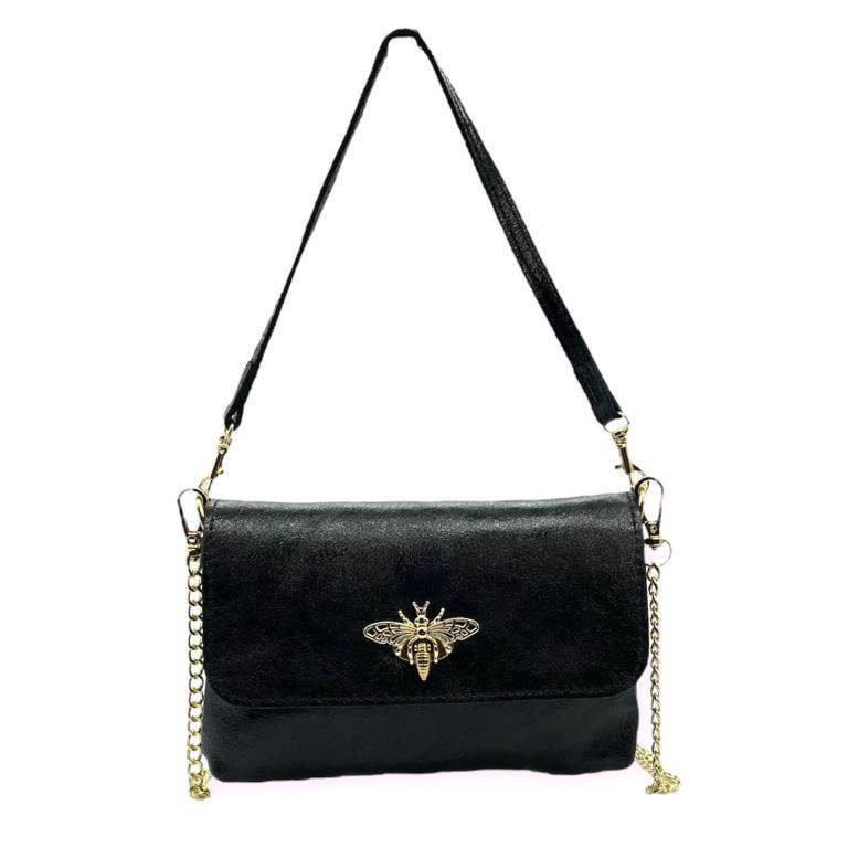 Leather Bag with Bee: Black