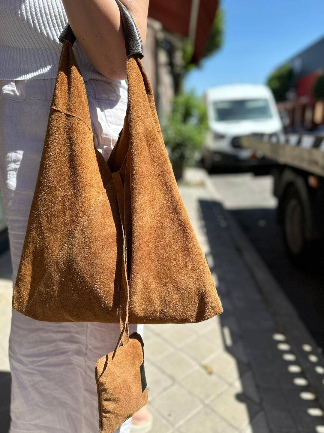 Suede Leather Shoulder Bag: Black