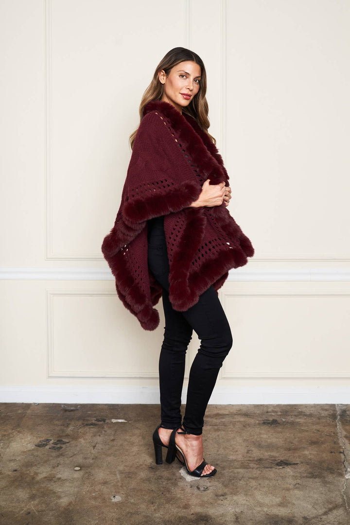 Faux Fur Trim Wrap: Wine