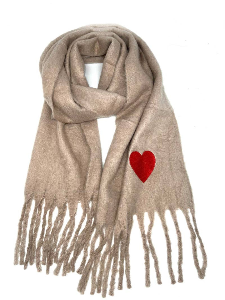 HH-210 Big fringe scarf with heart : Nude