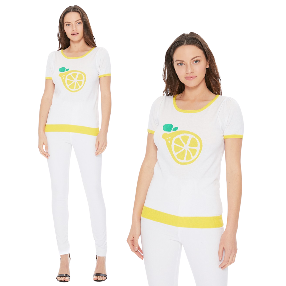 Lemon Print Sweater / M