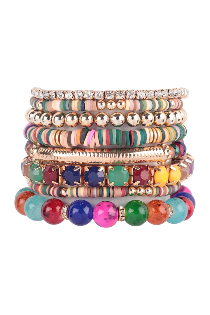 MIX BEAD CHARM STRETCH BRACELET: WHITE