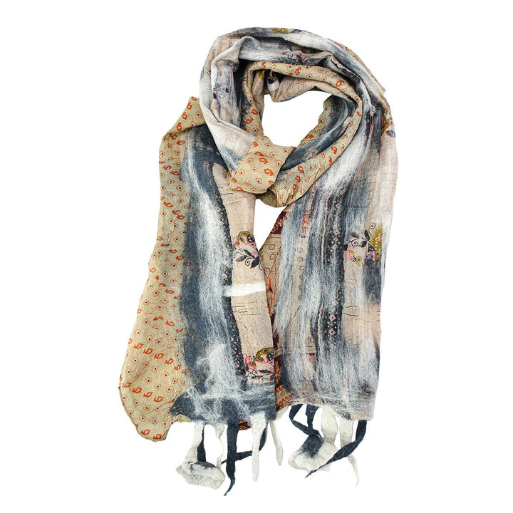 Grey & White Felt Scarves with Flower Hanging
