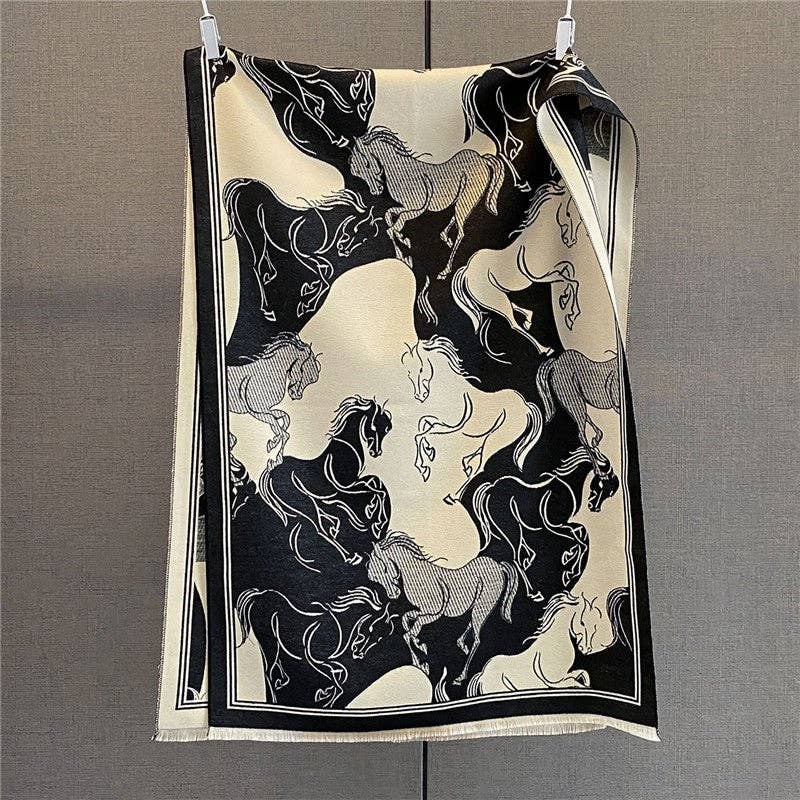 Sheer Trend - Fashion Print Fringed Scarf: BLUE