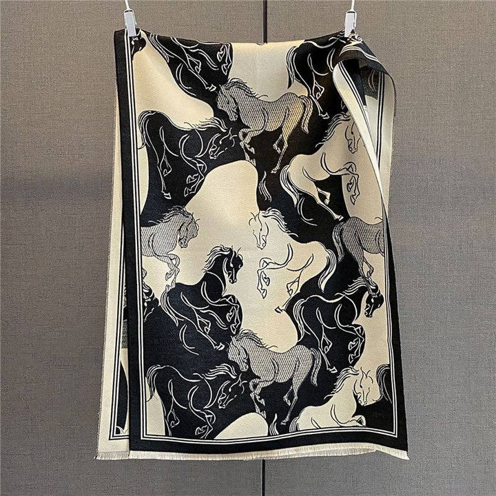 Sheer Trend - Fashion Print Fringed Scarf: BLUE