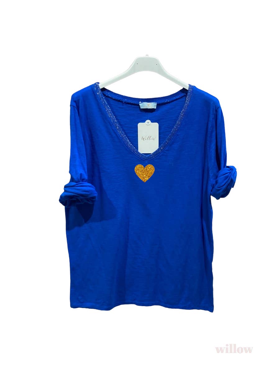 Gold heart long sleeve lurex collar top: Jeans