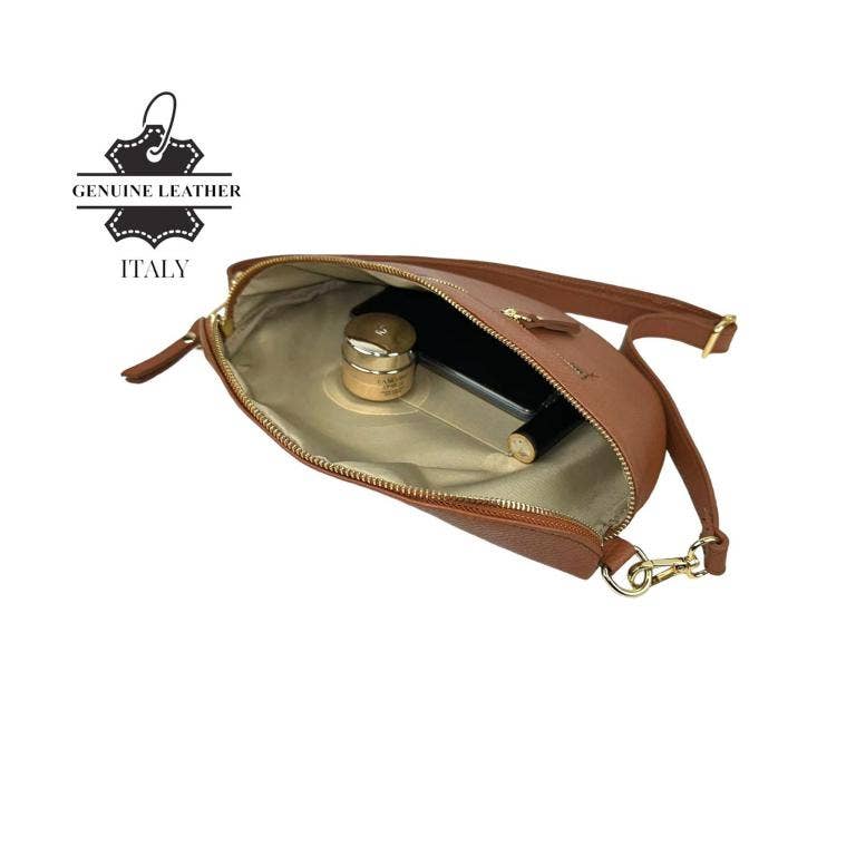 Large Italian Leather Waist Bag: Silver