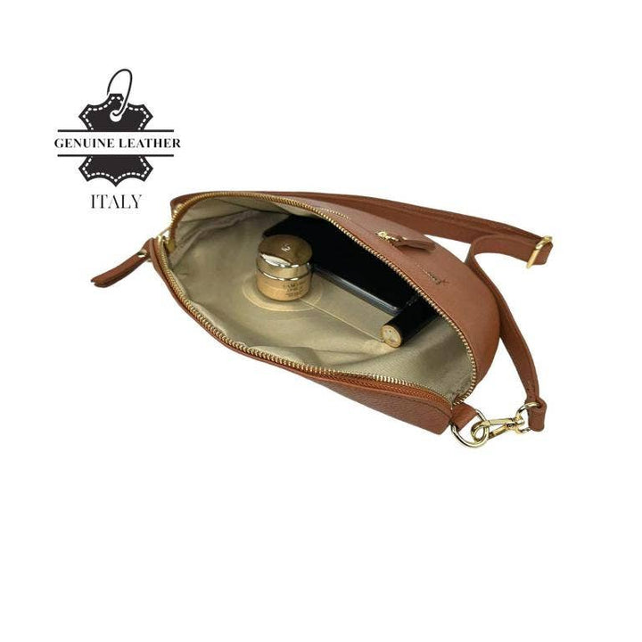 Large Italian Leather Waist Bag: Silver