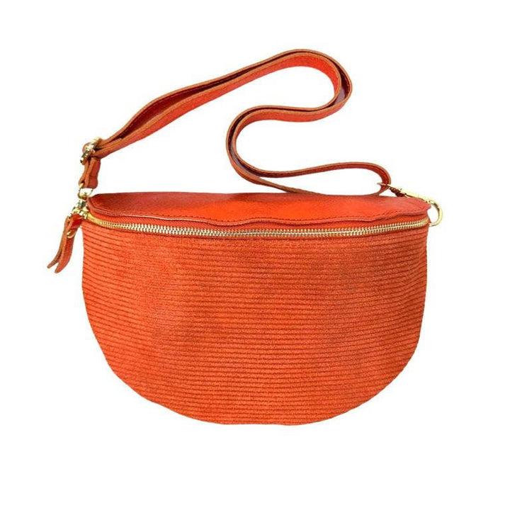 Large Suede and Leather Waist Bag: Brown