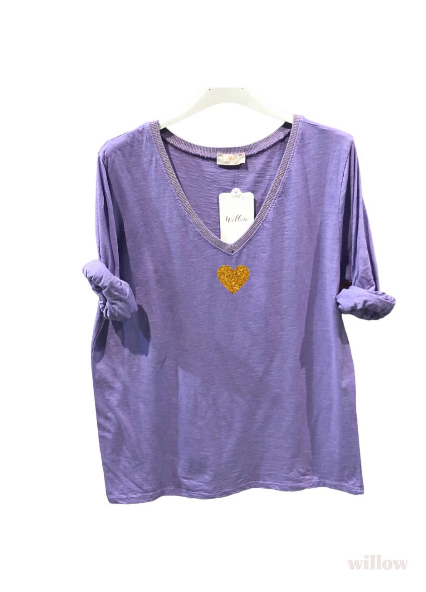 Gold heart long sleeve lurex collar top: Black