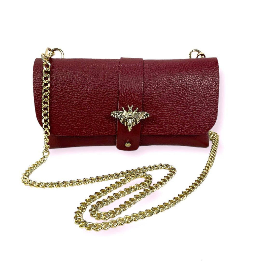 Grain Leather Bag with Dragonfly Clasp: Fuchsia