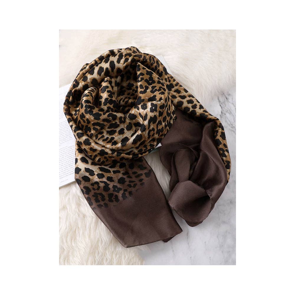 Sheer Trend - Stylish Leopard Gradient Silk Scarf: KHAKI / FREE SIZE