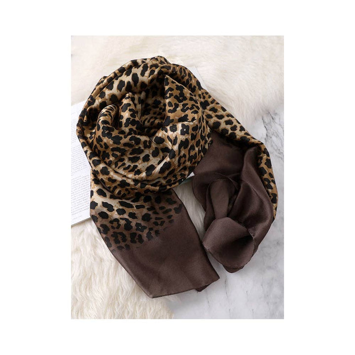 Sheer Trend - Stylish Leopard Gradient Silk Scarf: KHAKI / FREE SIZE