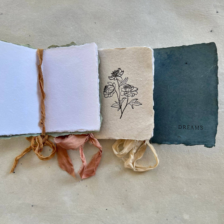 Notes - Oak green paper with camel ribbon
