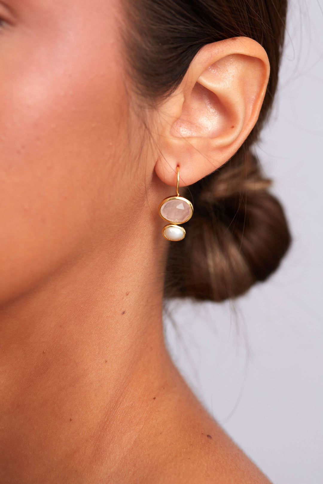 - Primrose Earring - Rose Quartz & Pearl
