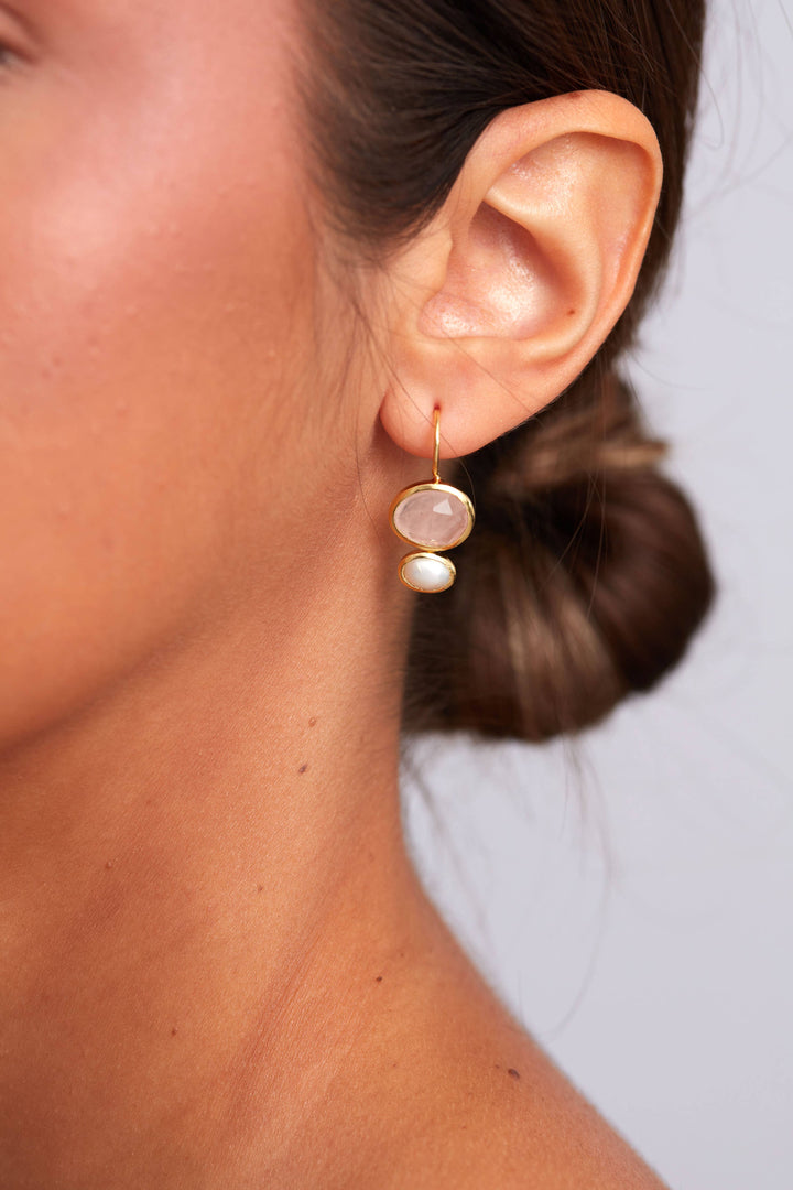 - Primrose Earring - Rose Quartz & Pearl