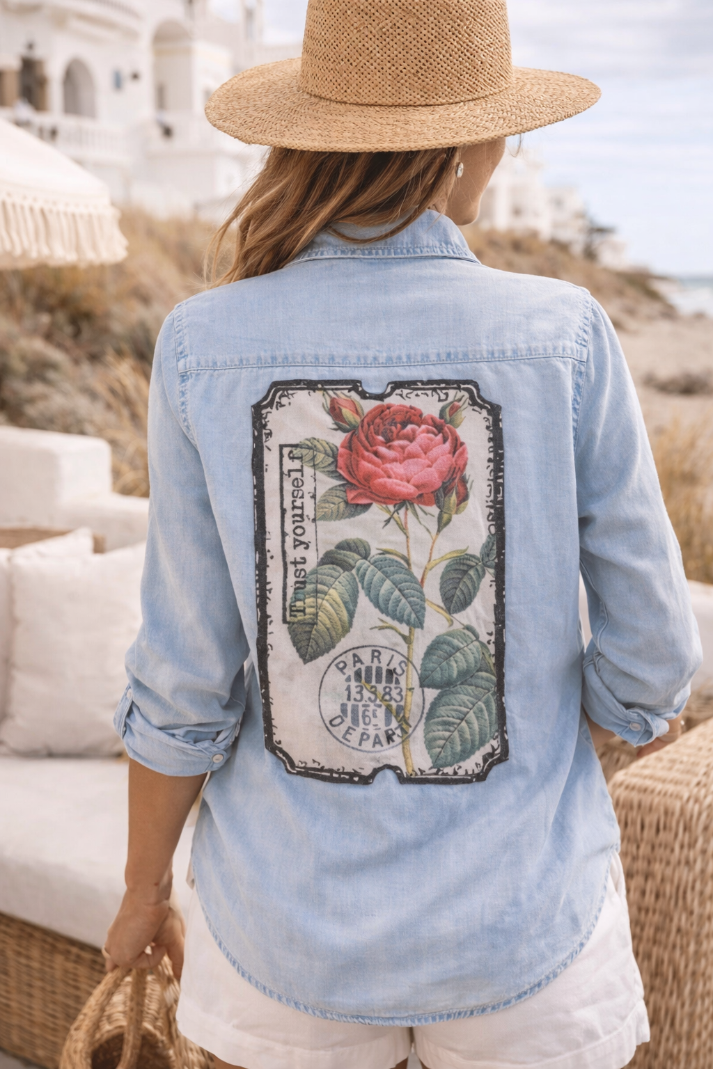 Rose Postcard Tencel Shirt: S