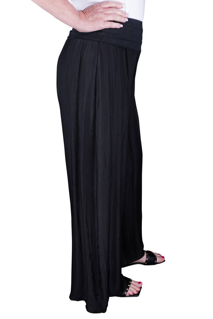 Foldover Waist Silk Pant (PL203):Navy