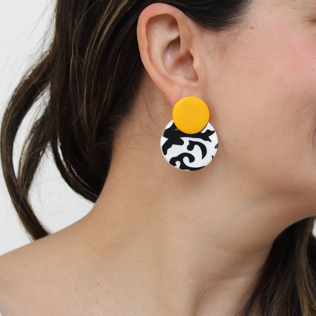 Yellow, Black and White Lola Statement Earrings