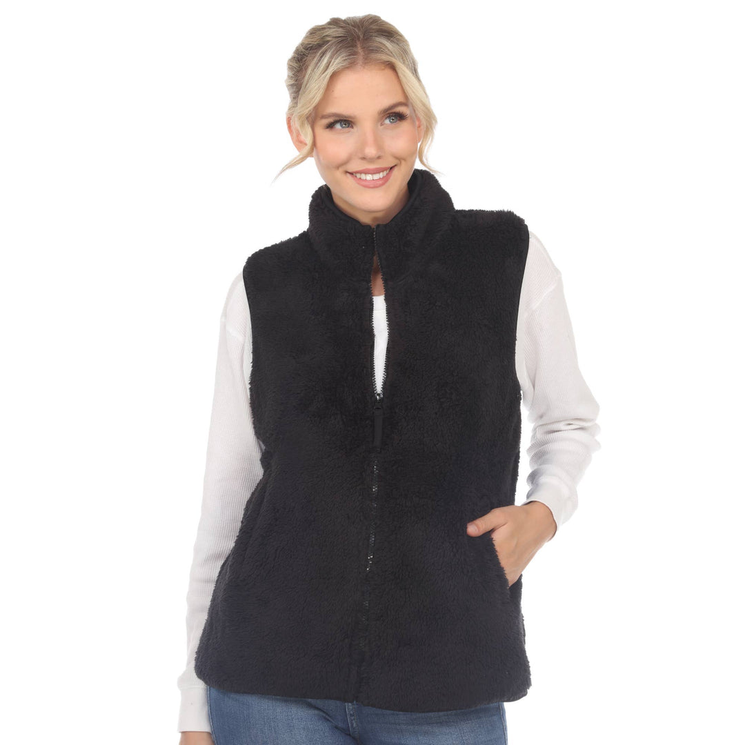 Zip up sherpa vest: Black / S