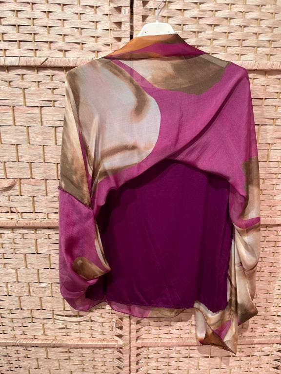 Italian Silk Top with Petal:Beige
