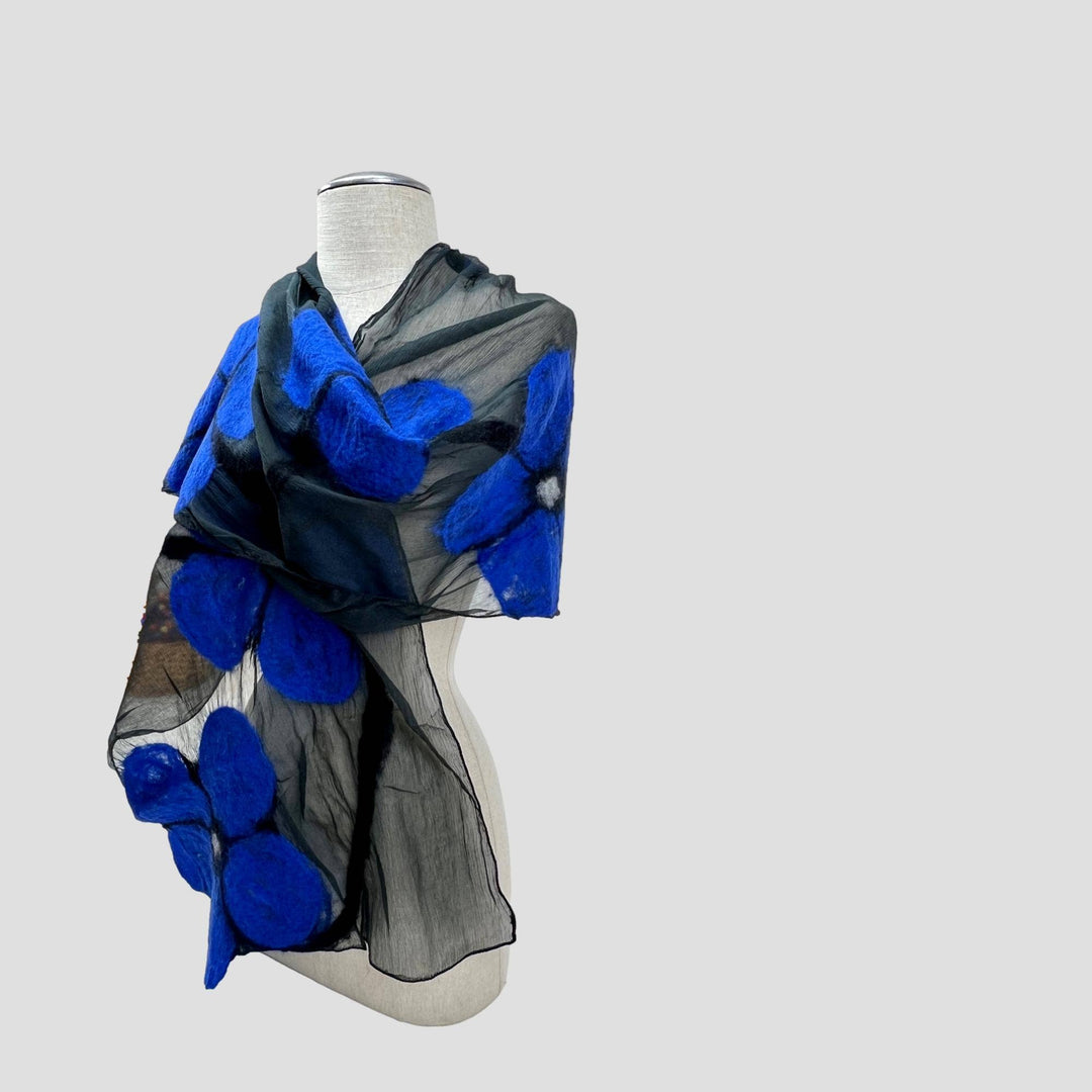 Blue Flower Wet Felt Scarf